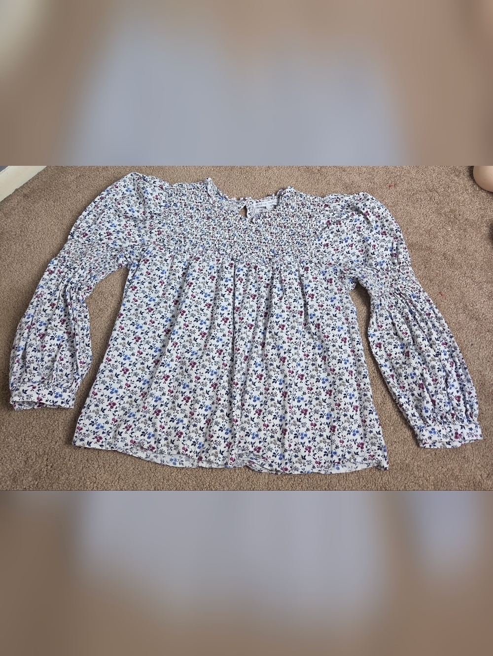 English Factory White Multi Floral Smocked Yoke Blouse - Picture 3 of 8
